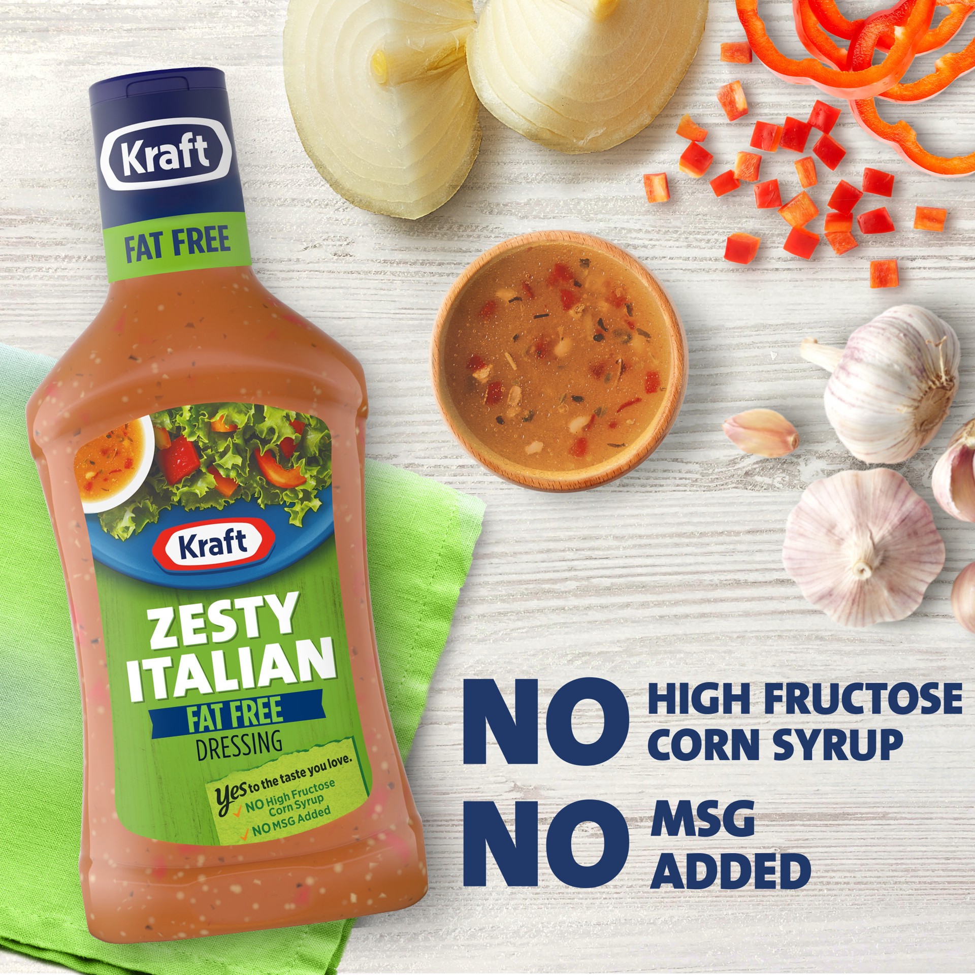 slide 2 of 5, Kraft Zesty Italian Fat Free Salad Dressing, 16 fl oz Bottle, 16 fl oz