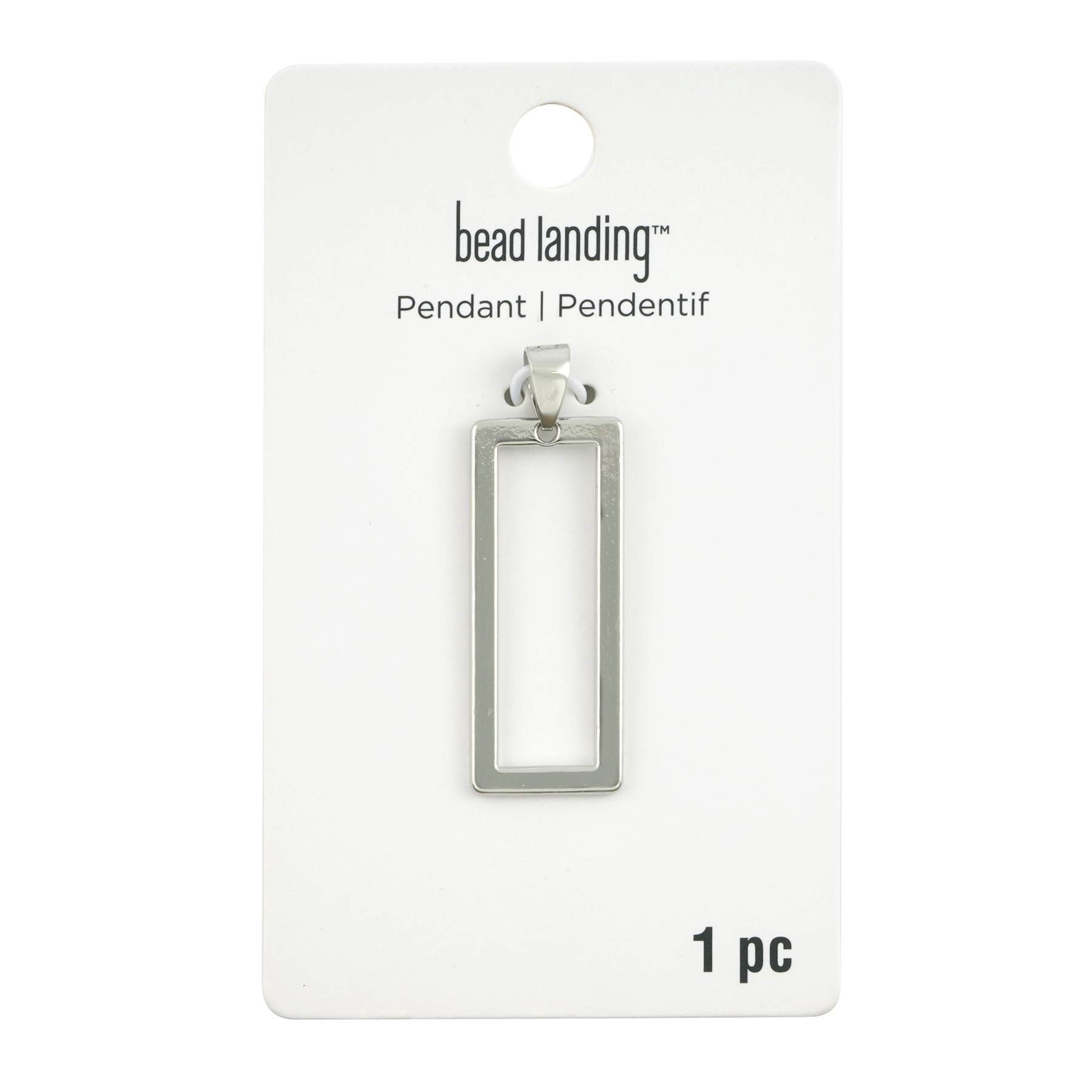 slide 3 of 3, Rhodium Open Rectangle Pendant By Bead Landing, 15mm x 37mm
