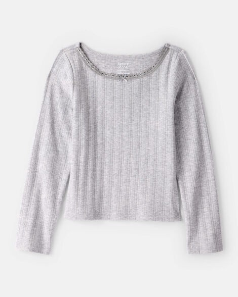 slide 1 of 3, Carter's Carters Girls Pointelle Long-Sleeve Top - Grey Grey 5, 1 ct