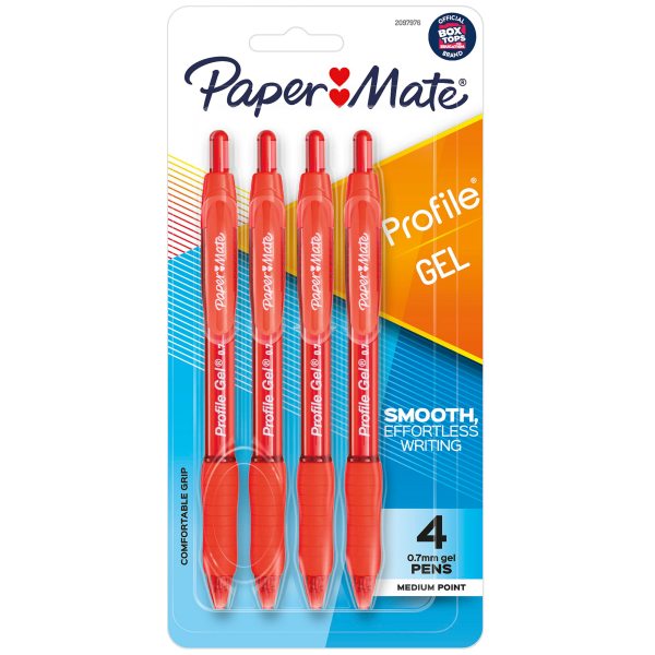 slide 1 of 6, Paper Mate Profile Retractable Gel Pens, Medium Point, Red Barrel, Red Ink, Pack Of 4 Pens, 4 ct