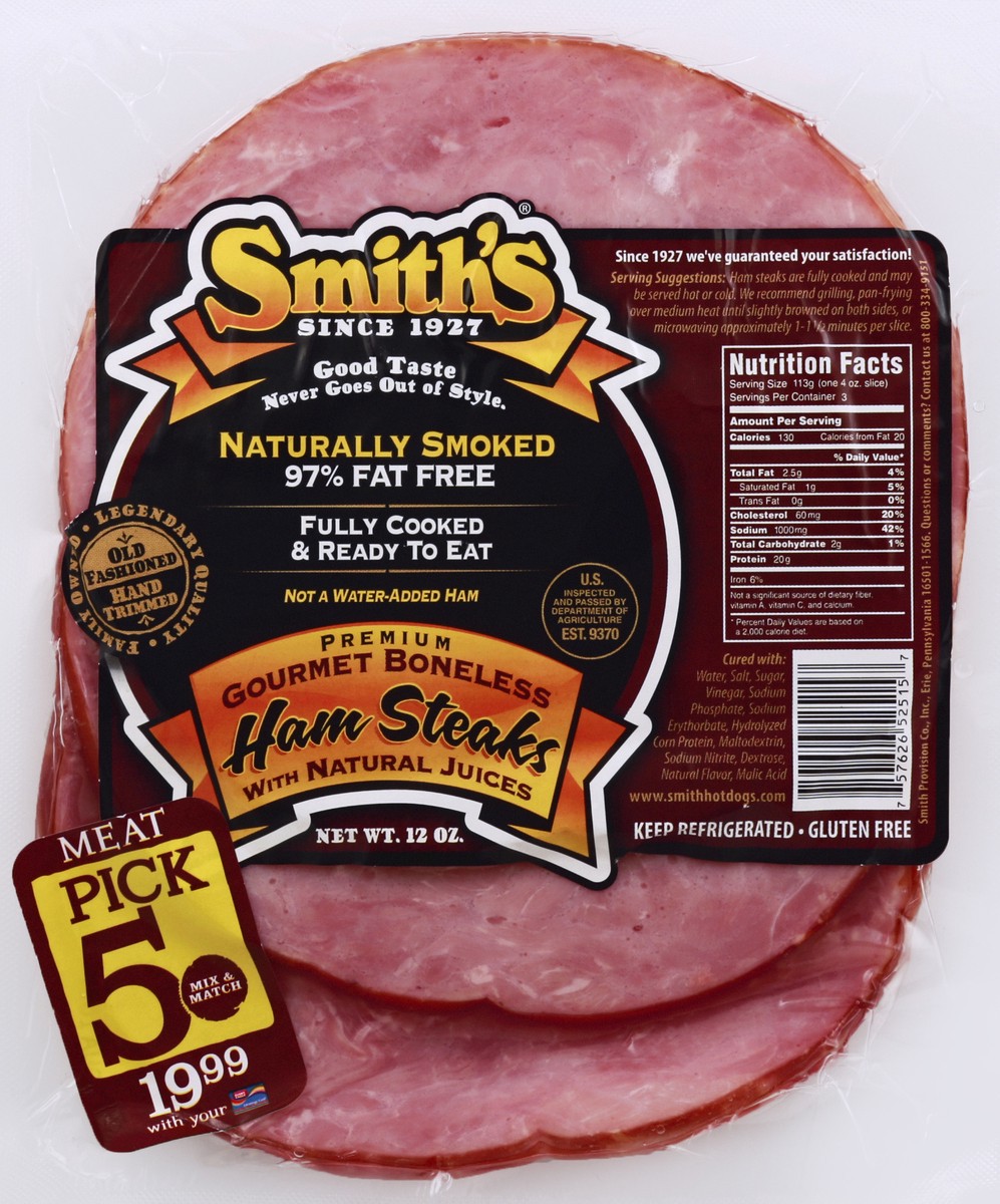 slide 7 of 8, Smith's Premium Gourmet Boneless Naturally Smoked Ham Steaks 12 oz, 12 oz