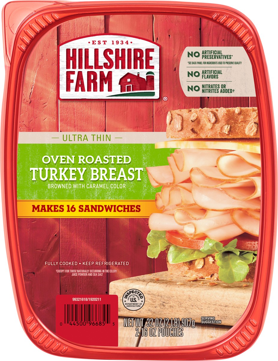 slide 4 of 5, Hillshire Farm Ultra Thin Sliced Oven Roasted Turkey Breast Sandwich Meat, 32 oz, 907.18 g