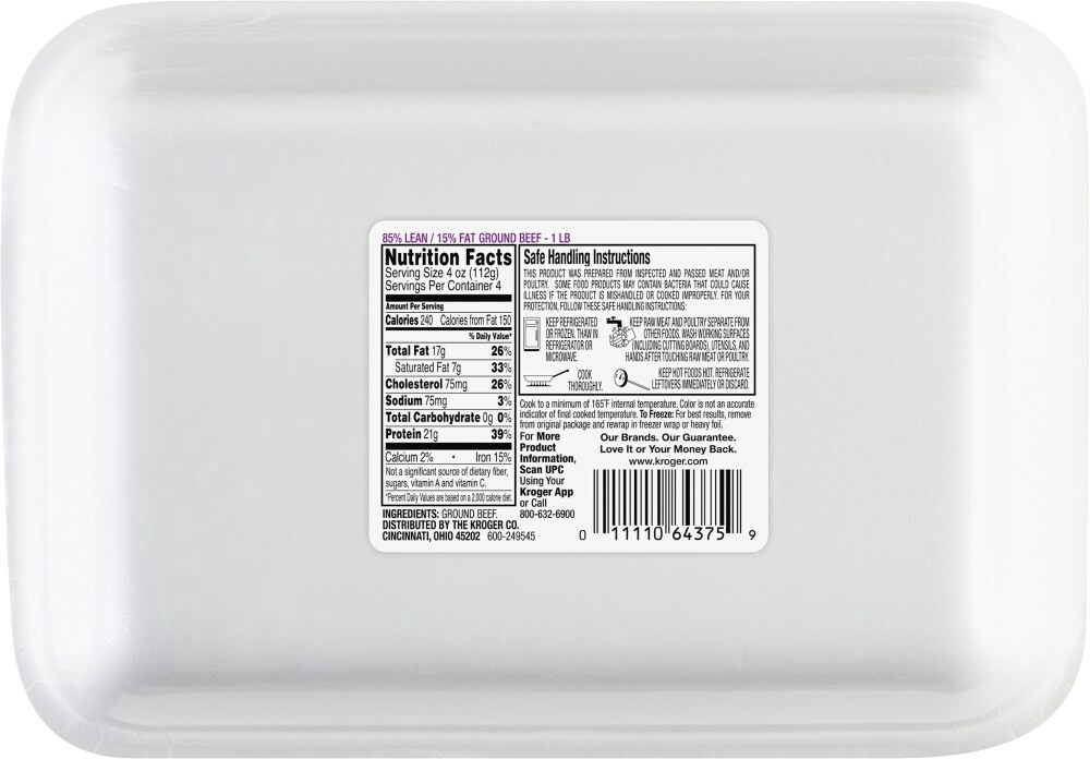 slide 3 of 4, Kroger® 85/15 Ground Beef Tray 1 LB, 1 lb