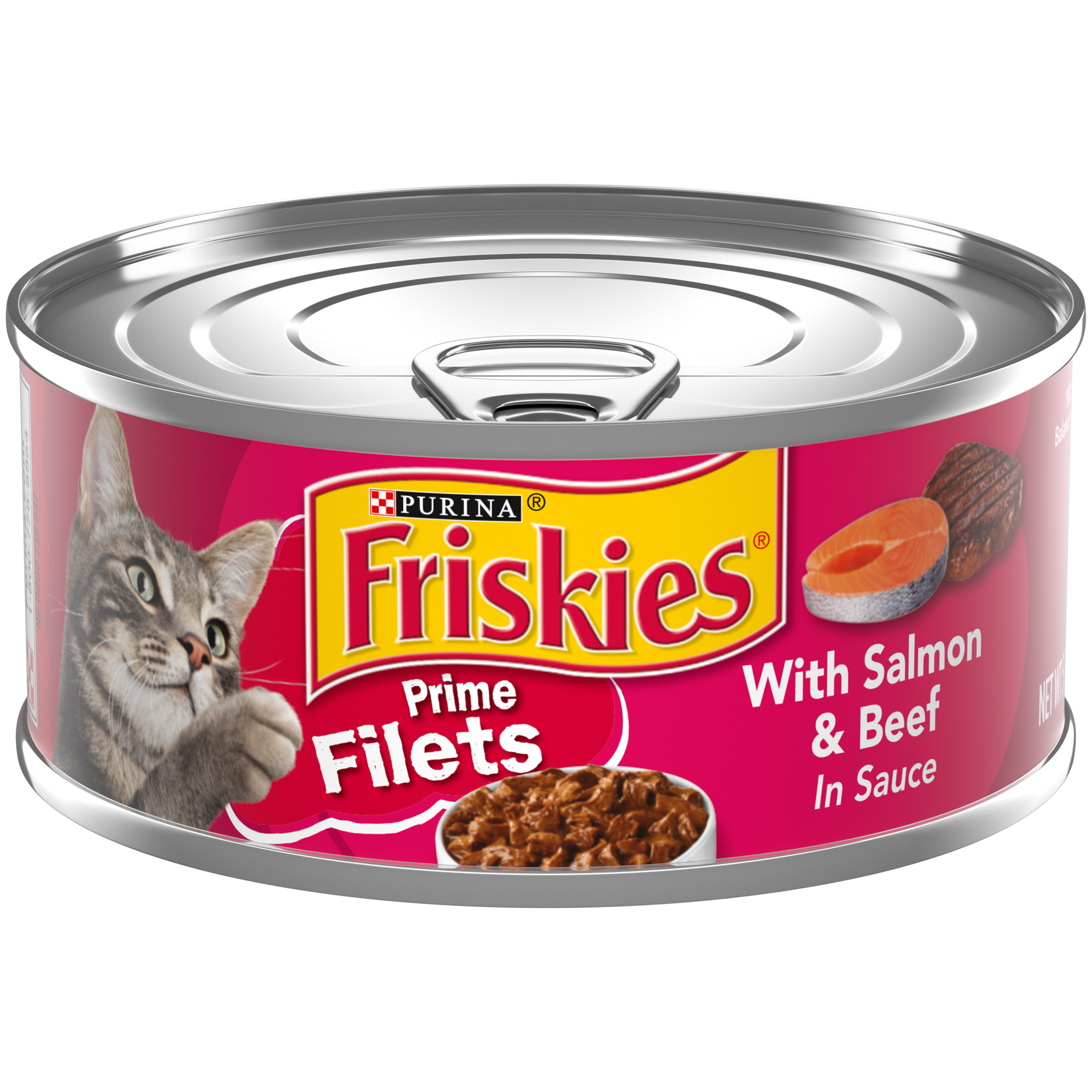 slide 1 of 7, Friskies Purina Friskies Wet Cat Food, Prime Filets With Salmon & Beef in Sauce, 5.5 oz