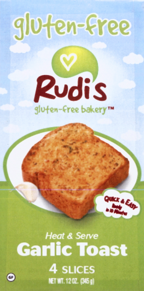 slide 1 of 1, Rudi's Gluten Free Garlic Toast 4Ct, 12 oz