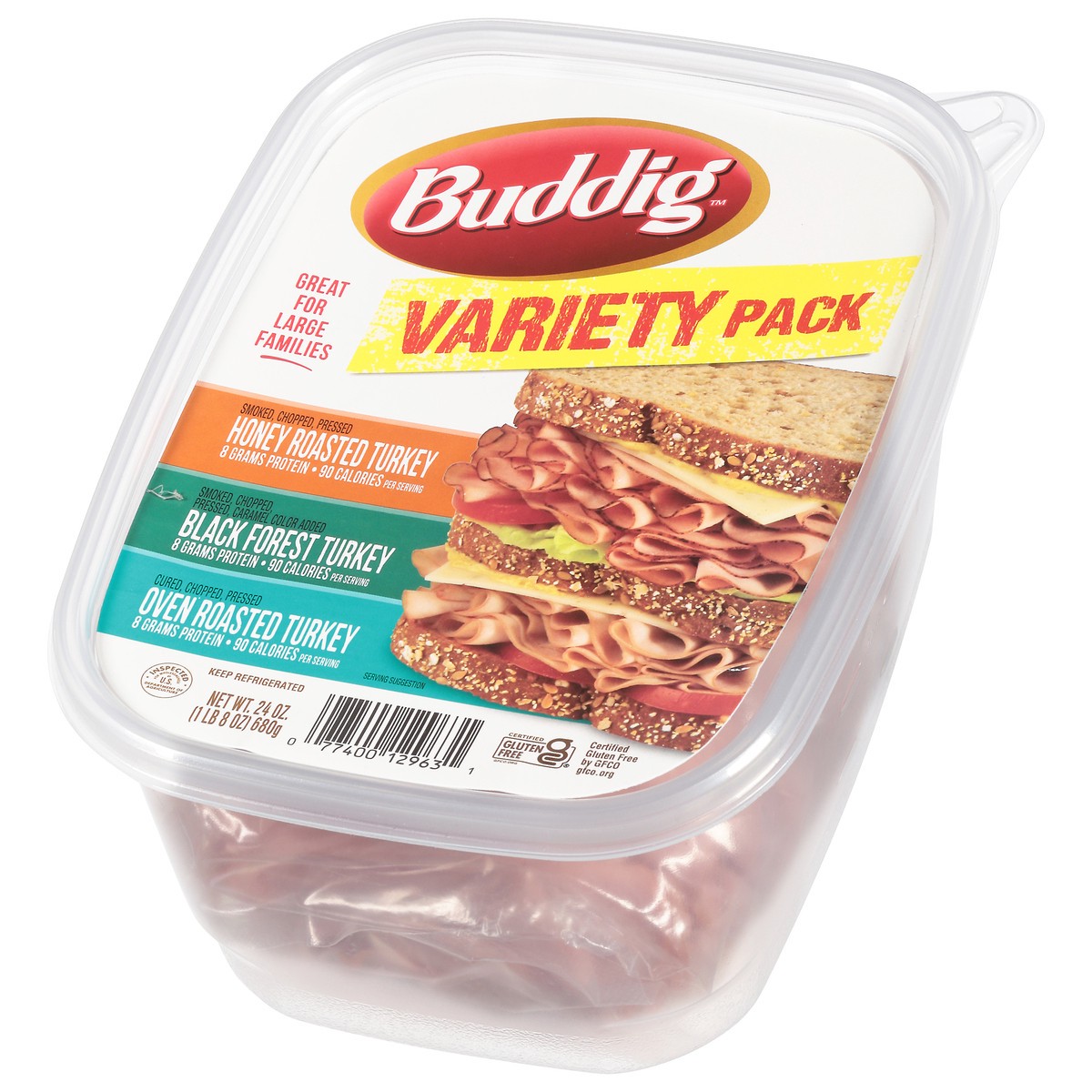 slide 3 of 12, Buddig Variety Pack Honey Roasted Turkey/Black Forest Turkey/Oven Roasted Turkey Lunch Meat 24 oz, 24 oz