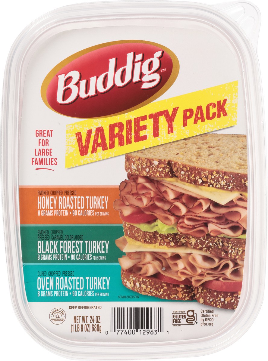 slide 5 of 12, Buddig Variety Pack Honey Roasted Turkey/Black Forest Turkey/Oven Roasted Turkey Lunch Meat 24 oz, 24 oz