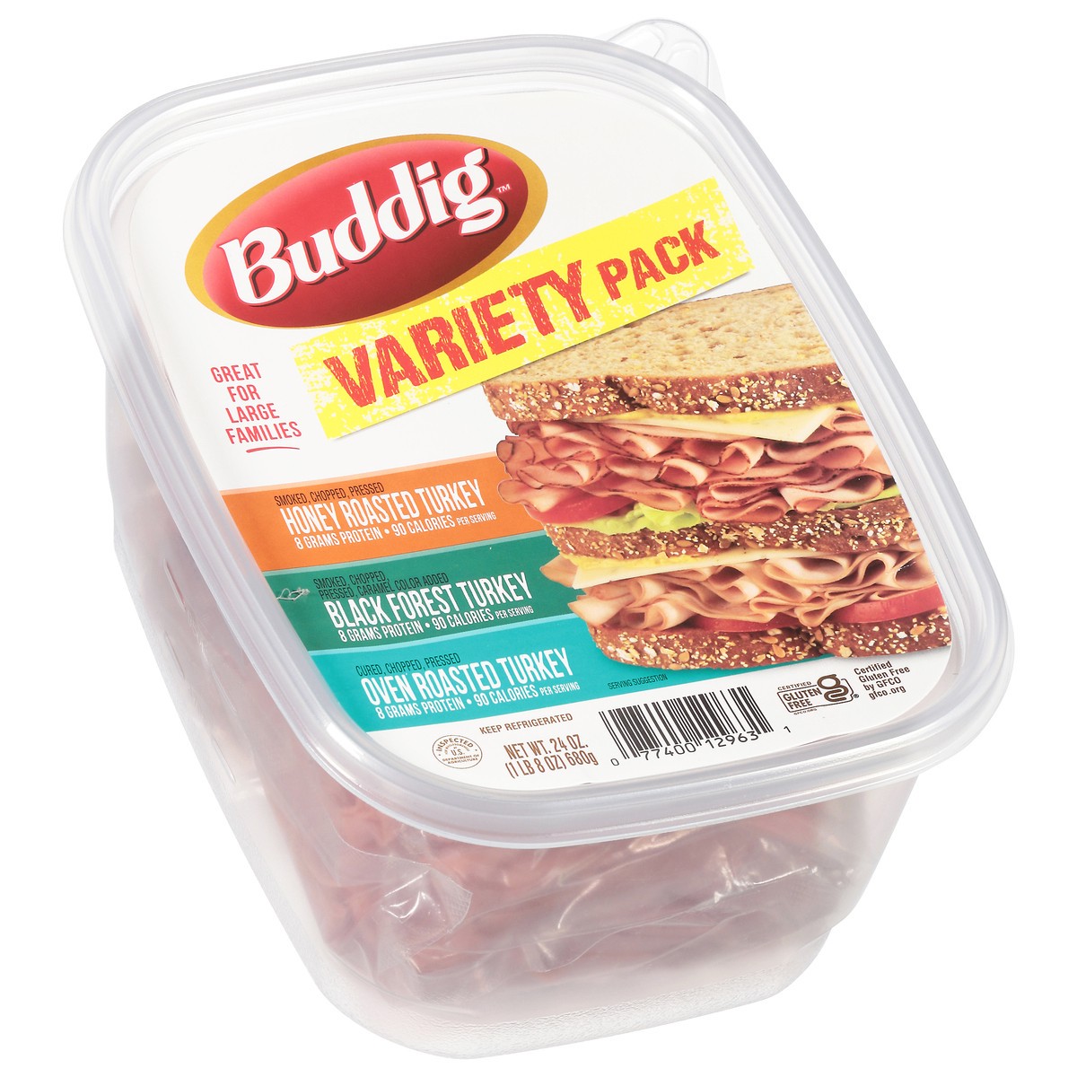 slide 7 of 12, Buddig Variety Pack Honey Roasted Turkey/Black Forest Turkey/Oven Roasted Turkey Lunch Meat 24 oz, 24 oz