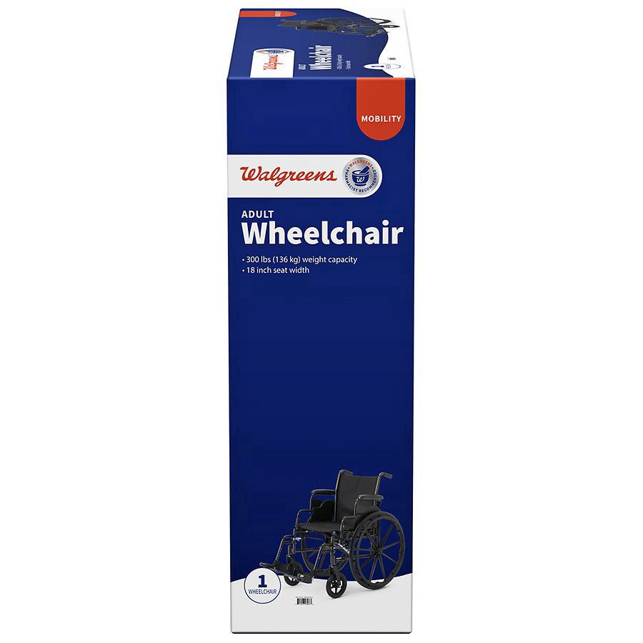 slide 3 of 4, Walgreens Adult Wheelchair, 18'' Seat Width, Supports up to 300 lbs., 1 ct