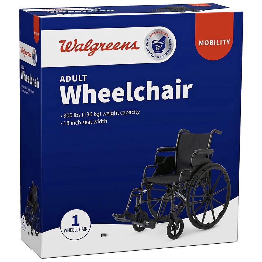 slide 2 of 4, Walgreens Adult Wheelchair, 18'' Seat Width, Supports up to 300 lbs., 1 ct