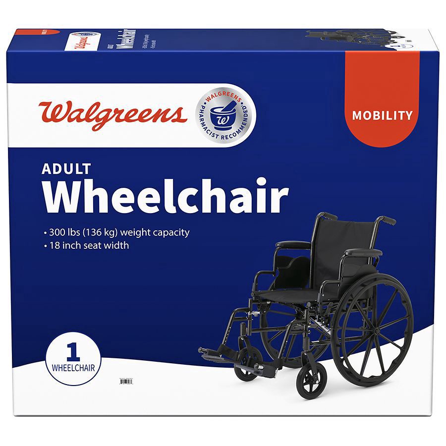 slide 1 of 4, Walgreens Adult Wheelchair, 18'' Seat Width, Supports up to 300 lbs., 1 ct