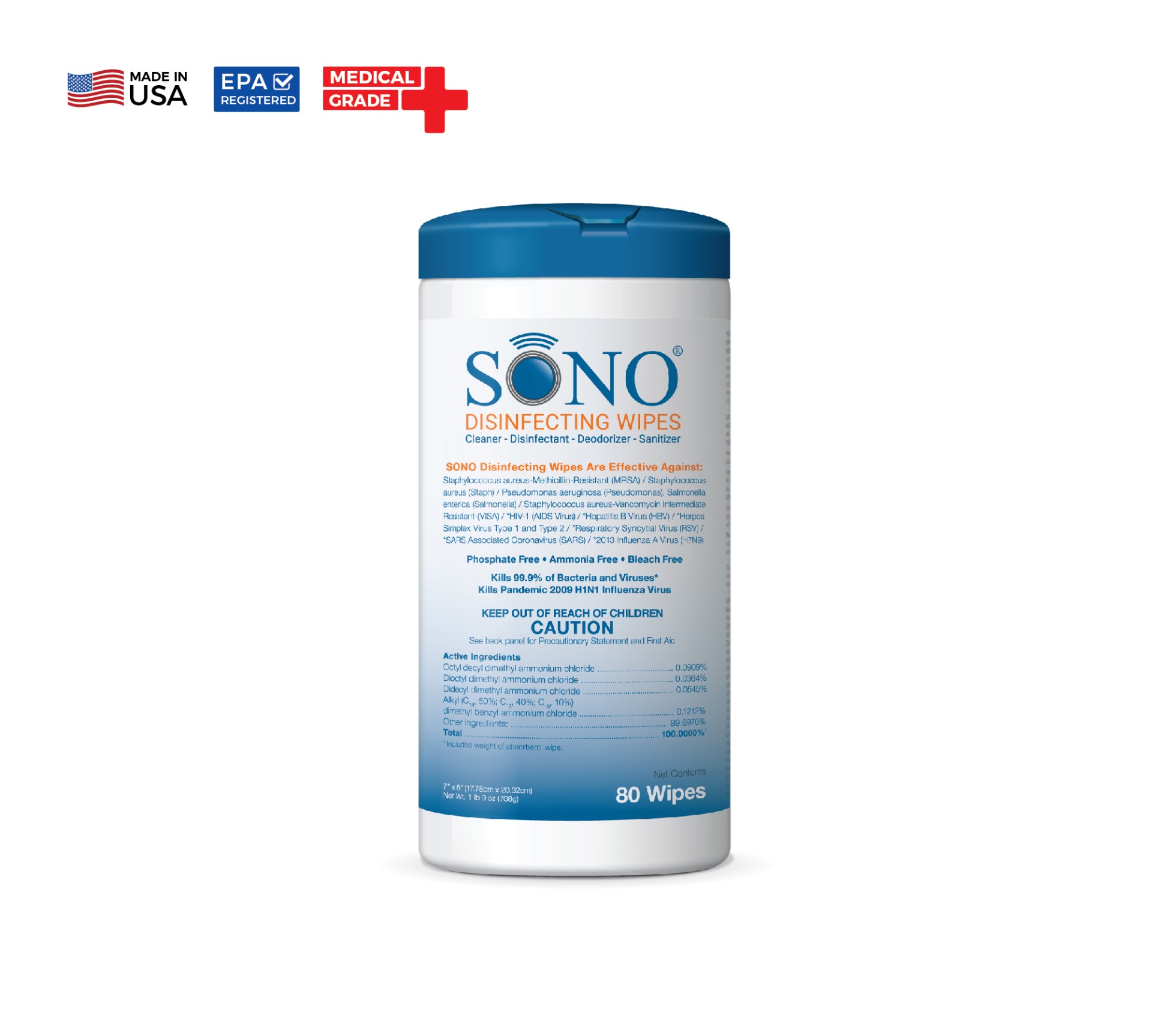 slide 1 of 1, SONO Supplies SONO Healthcare Disinfecting Wipes, 80 ct