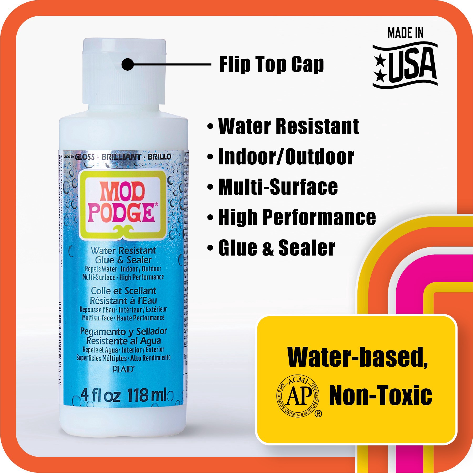 slide 8 of 8, Mod Podge Gloss Water Resistant Glue & Sealer, 4 fl oz