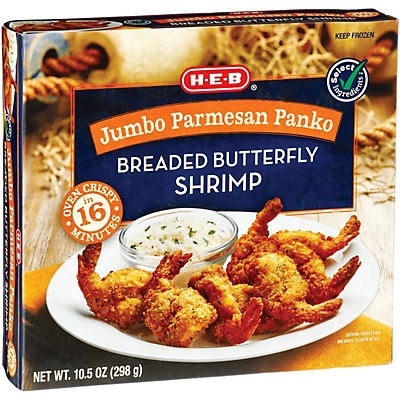 slide 1 of 1, H-E-B Jumbo Parmesan Panko Breaded Butterfly Shrimp, 10.5 oz