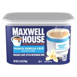 Maxwell House Instant Cafe-Style Beverage Mix, Sugar Free, Easy to Prepare, 1 Canister, for Quick Morning Coffee or Afternoon Treat, French Vanilla Cafe, Kosher Dairy, 4.3 oz