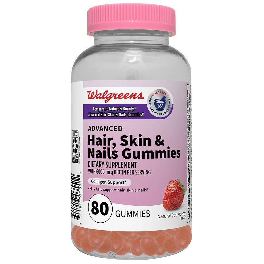 slide 1 of 4, Walgreens Advanced Hair, Skin & Nail Gummies, 80 ct