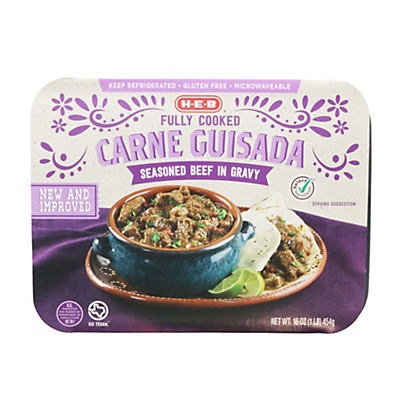 slide 1 of 1, H-E-B Fully Cooked Carne Guisada, 16 oz