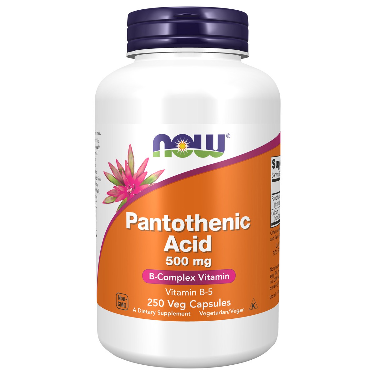 slide 1 of 4, NOW Pantothenic Acid 500 mg - 250 Veg Capsules, 250 ct