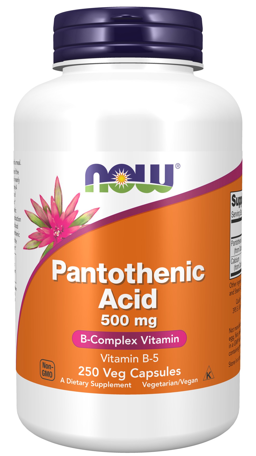 slide 1 of 4, NOW Pantothenic Acid 500 mg - 250 Veg Capsules, 250 ct