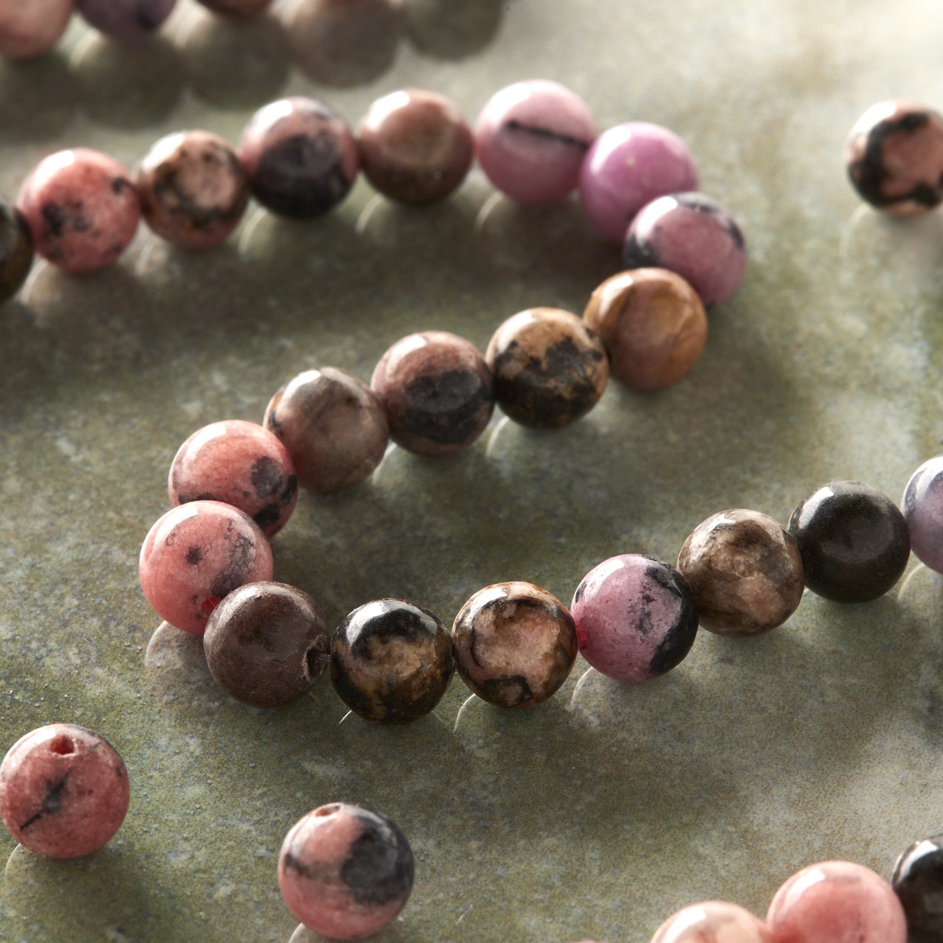 slide 3 of 3, Multicolour Rhodonite Round Beads, 6mm By Bead Landing, 6 mm