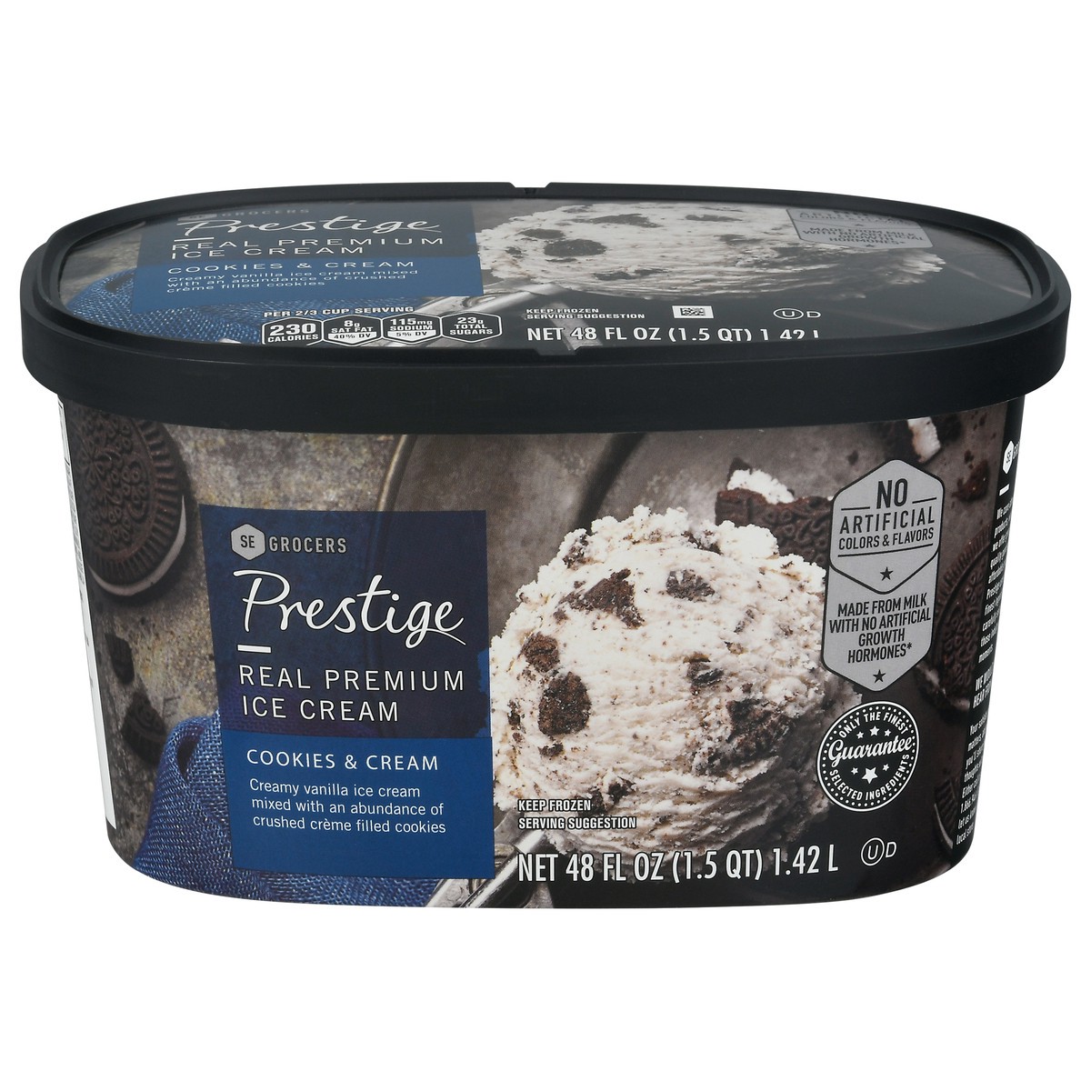 slide 1 of 9, Prestige Real Premium Ice Cream Cookies & Cream, 48 oz