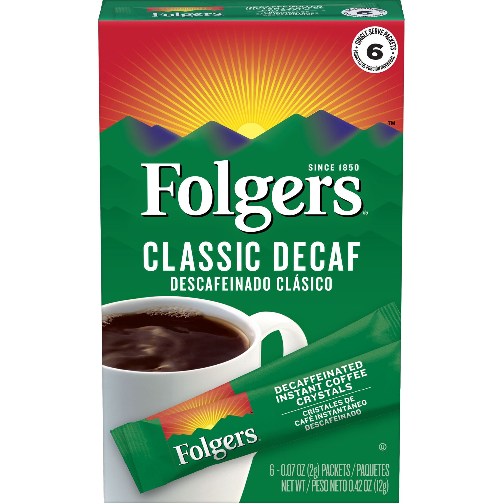 slide 1 of 6, Folgers Inst Coff Clsc Decaf Single Serv - 6 ct, 6 ct