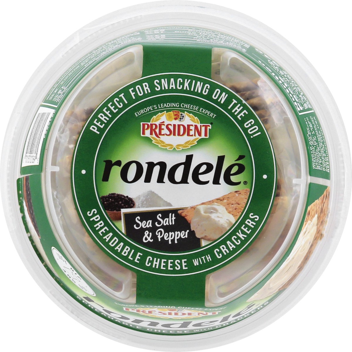 slide 5 of 10, Président President Rondele Spreadable Cheese With Crackers, Sea Salt & Pepper, 3.2 oz