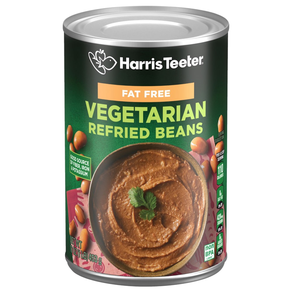 slide 1 of 4, Harris Teeter Fat Free Refried Beans, 16 oz