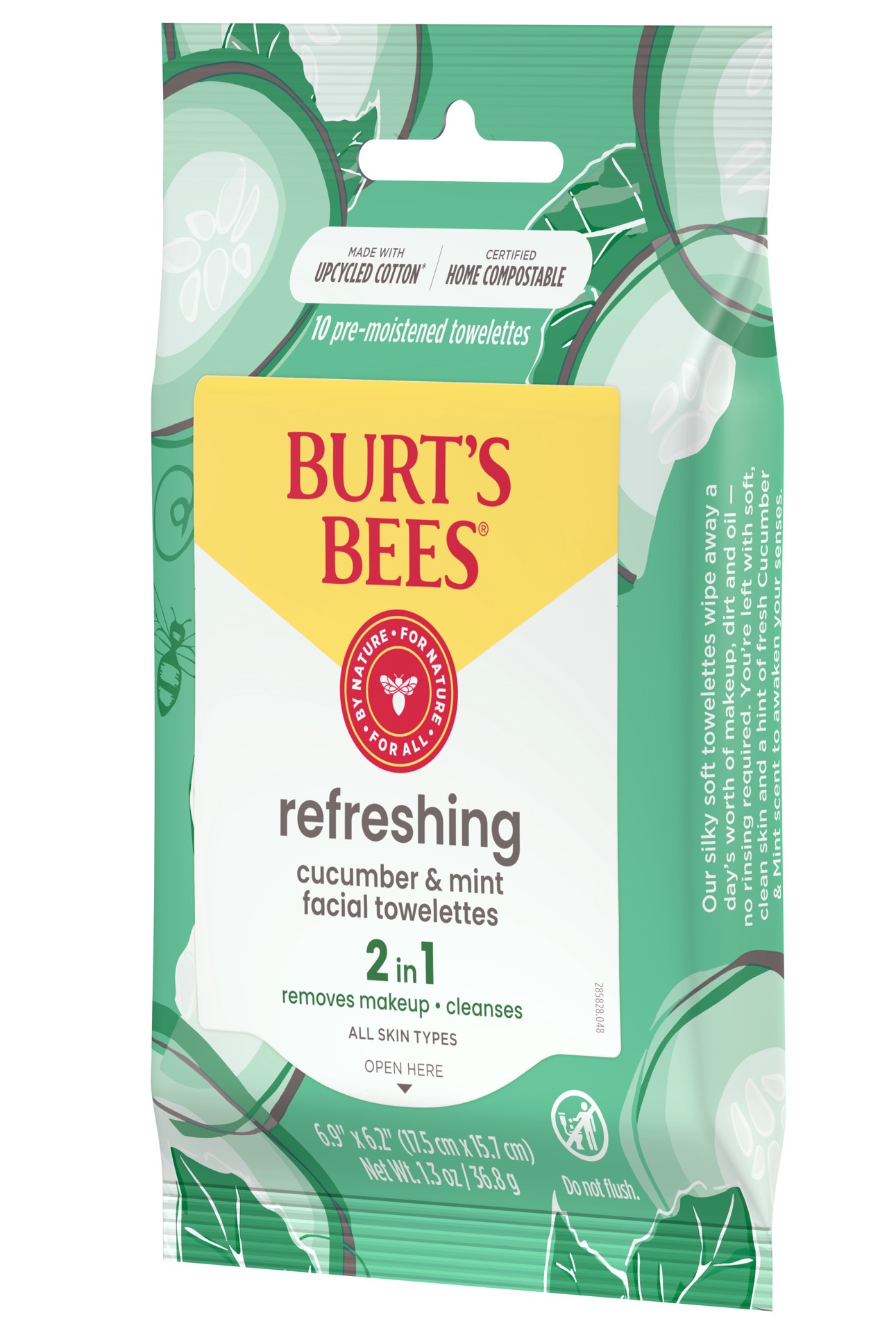 slide 3 of 5, Burt's Bees Refreshing Facial Towelettes With Cucumber and Mint, 99 Percent Natural Origin, 10 ct. Package, 10 ct