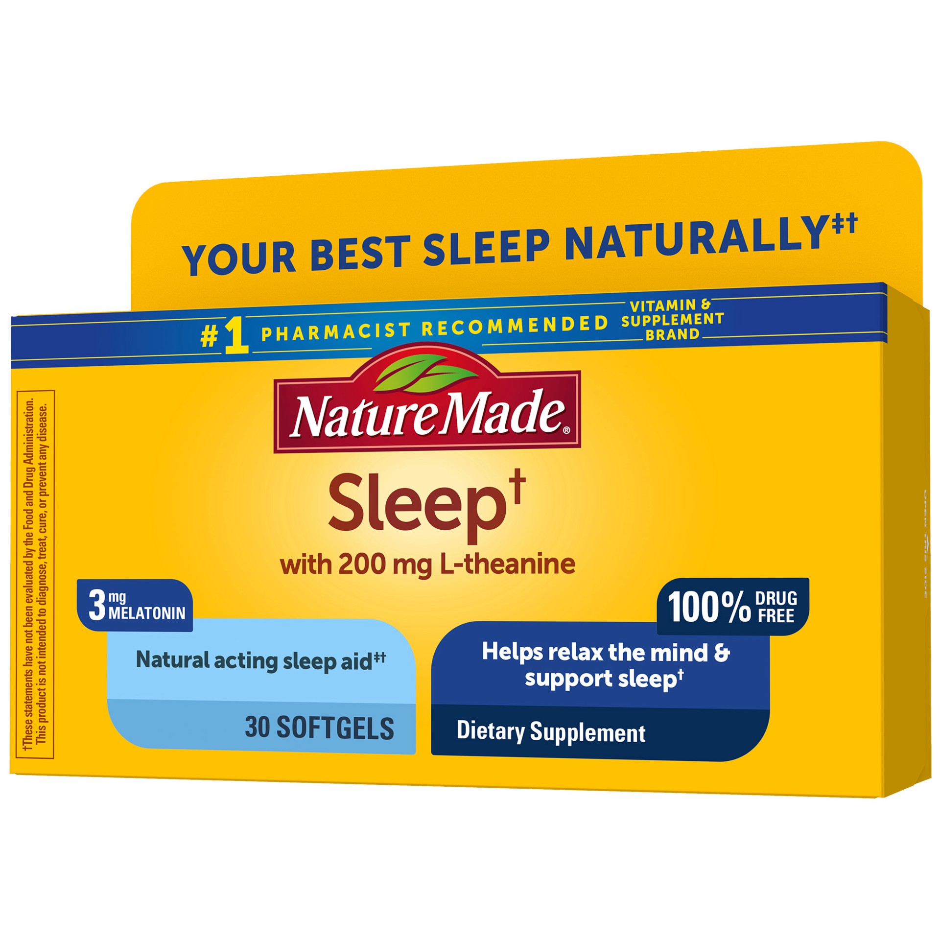 slide 2 of 3, Nature Made Sleep Melatonin 3 mg with L-Theanine 200 mg, Dietary Supplement for Restful Sleep, 30 Softgels, 30 Day Supply, 30 ct