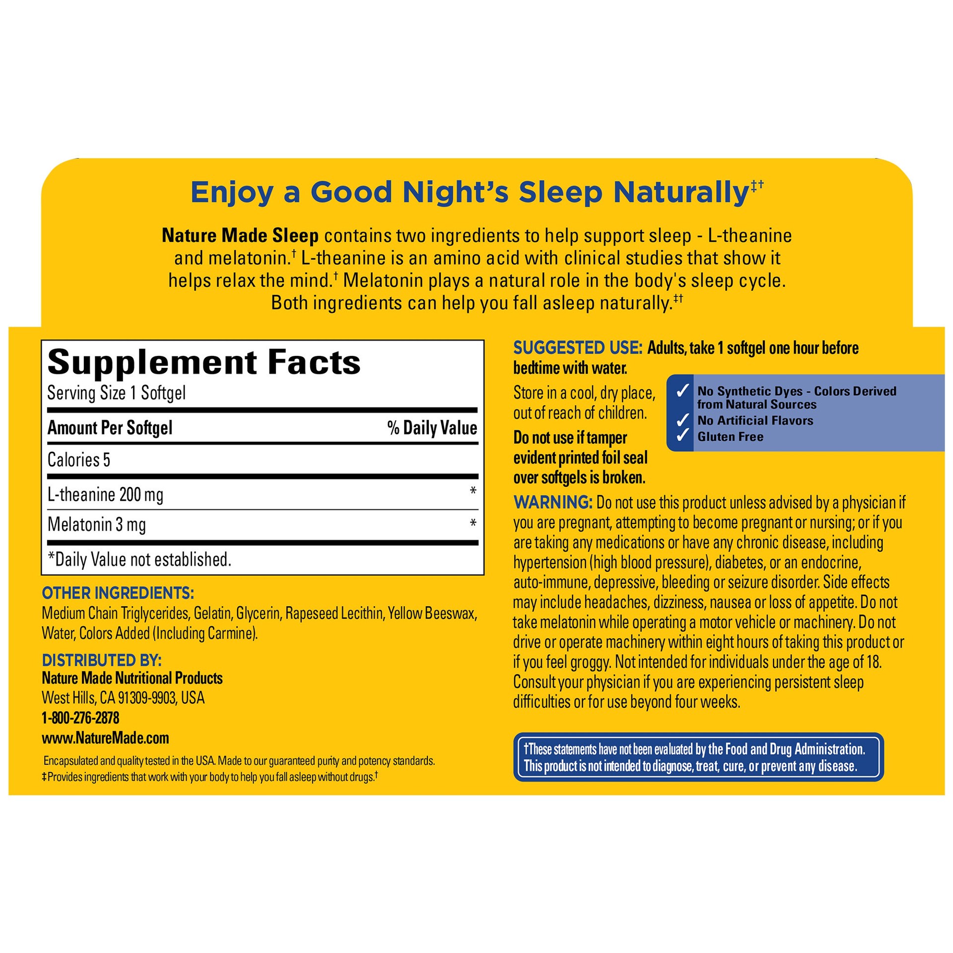 slide 3 of 3, Nature Made Sleep Melatonin 3 mg with L-Theanine 200 mg, Dietary Supplement for Restful Sleep, 30 Softgels, 30 Day Supply, 30 ct