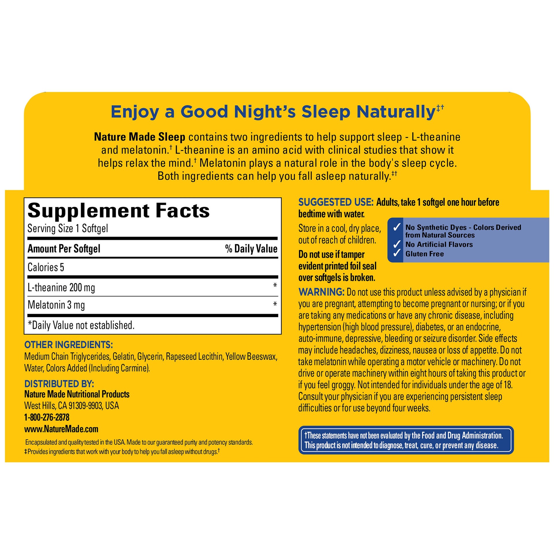 slide 2 of 3, Nature Made Sleep Melatonin 3 mg with L-Theanine 200 mg, Dietary Supplement for Restful Sleep, 30 Softgels, 30 Day Supply, 30 ct