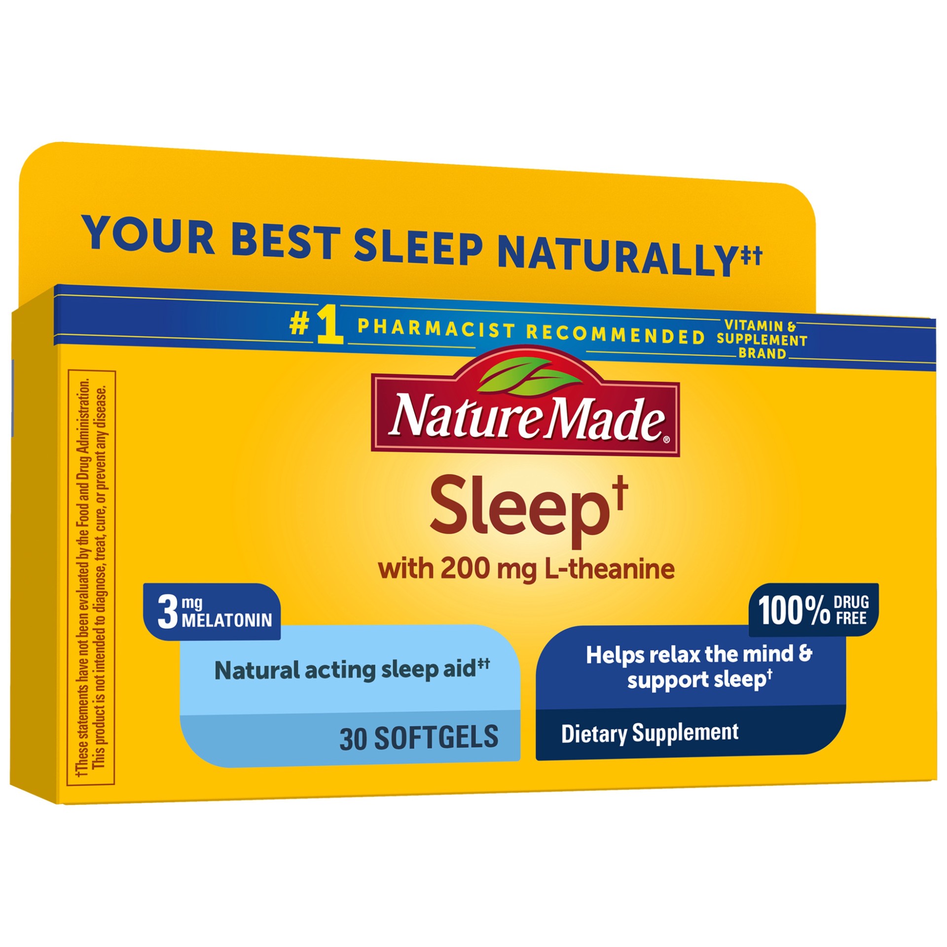 slide 1 of 3, Nature Made Sleep Melatonin 3 mg with L-Theanine 200 mg, Dietary Supplement for Restful Sleep, 30 Softgels, 30 Day Supply, 30 ct