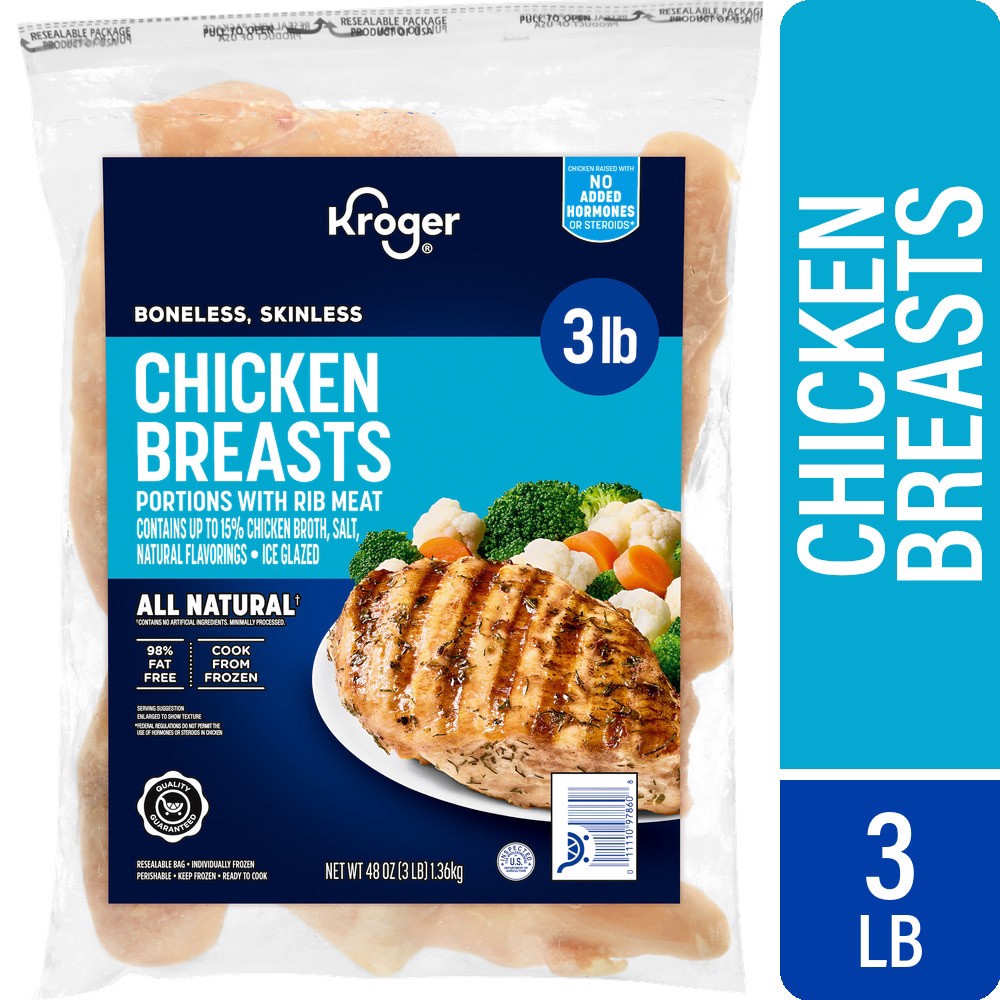 slide 1 of 6, Kroger Boneless Chicken Breasts with Rib Meat, 3 lb