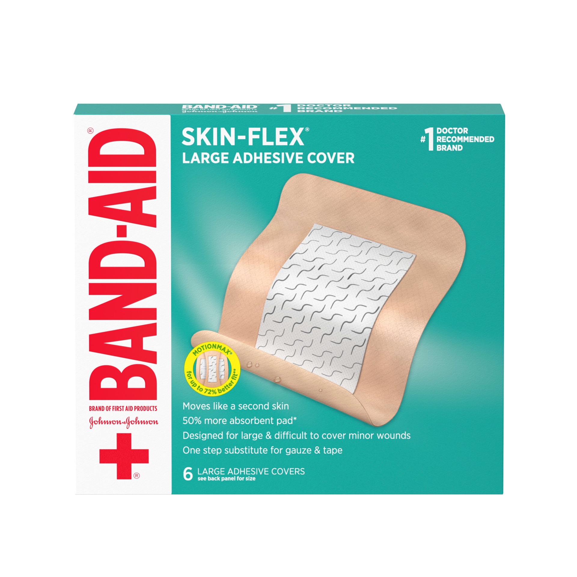 slide 1 of 8, BAND-AID Skin-Flex Adhesive Flexible Wound Covers for First Aid Wound Care of Minor Cuts, Scrapes & Burns, with a Comfortable Feeling, Moving Like a Second Skin, Sterile, Large, 6 ct, 6 ct