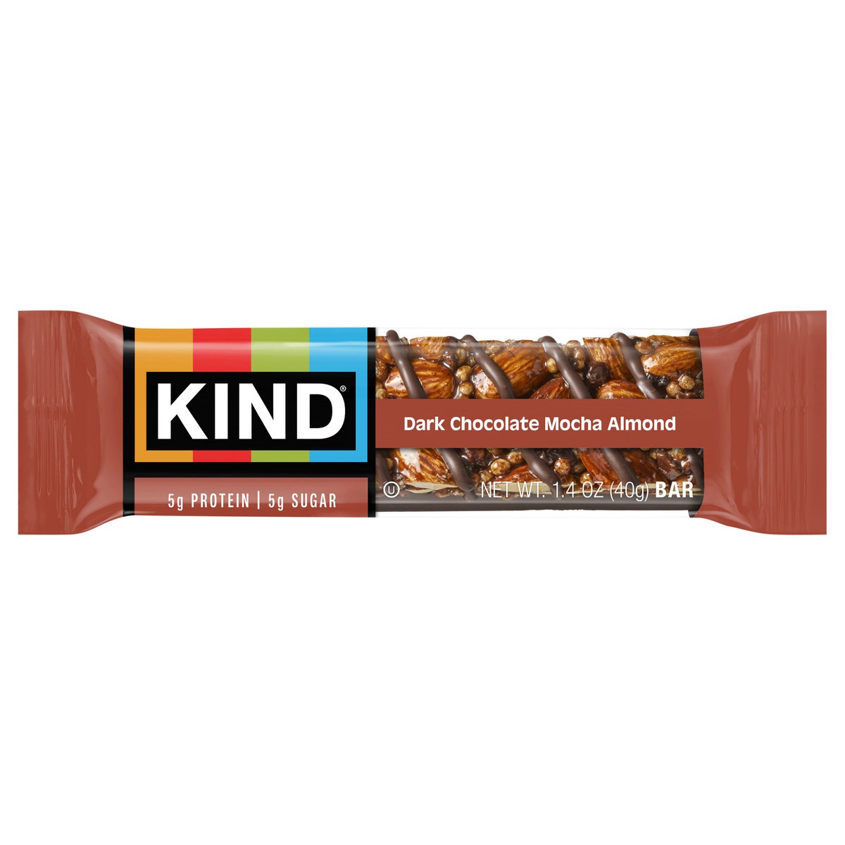 slide 1 of 7, KIND Healthy Snack Bar, Dark Chocolate Mocha Almond, 5g Sugar | 5g Protein, Gluten Free Bars, 1.4 OZ, 1 Count, 1.4 oz