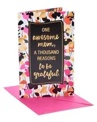 American Greetings Birthdays are the perfect time to tell your mom just how grateful you are for everything she's done for you. This American Greetings Birthday card which features brightly colored foil and graphic flowers, will help say all the right things to her on her special day. Let her know how much you appreciate her with American Greetings.