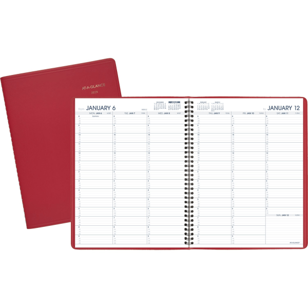 slide 3 of 3, 2025 At-A-Glance Weekly Appointment Book Planner, 8-1/4"" X 11"", Red, January 2025 To December 2025, 709401325, 1 ct