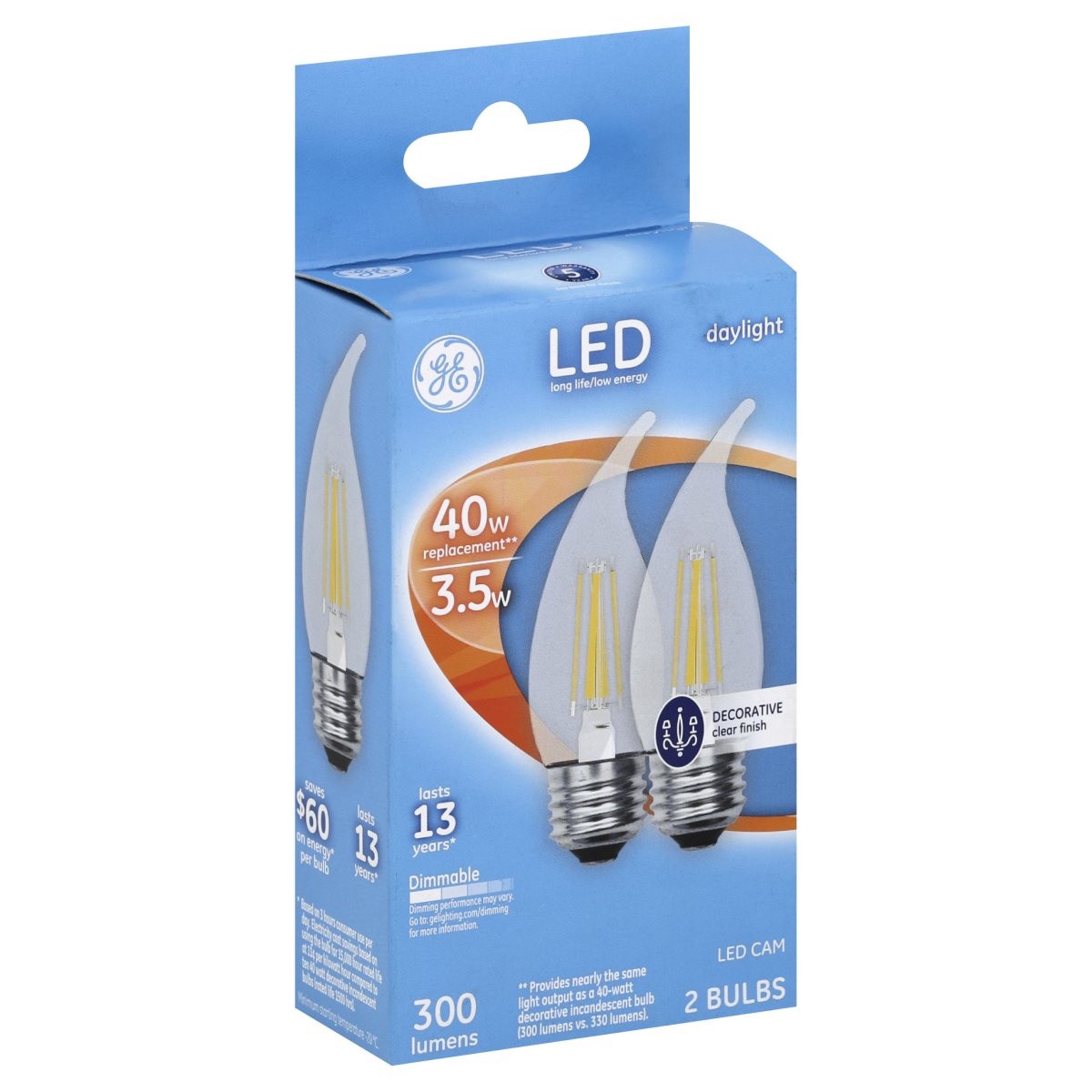 slide 1 of 1, GE LED 3.5-Watt (40-Watt) Daylight Decorative Clear Finish Light Bulb - 2 Pack, 2 ct