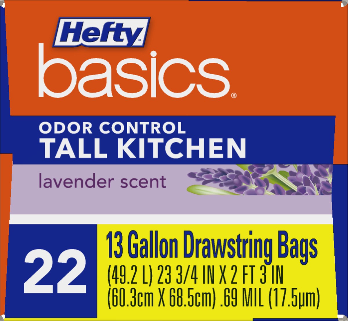 Hefty Basics Odor Control 13 Gallon Tall Kitchen Drawstring Bags 22 ct Lavender Scent Box