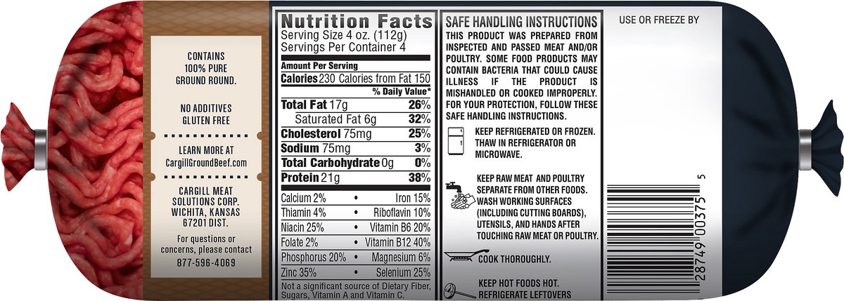 slide 4 of 5, Our Certified  85% Lean / 15% Fat, Ground Round Beef Roll, 1 lb., 1 lb