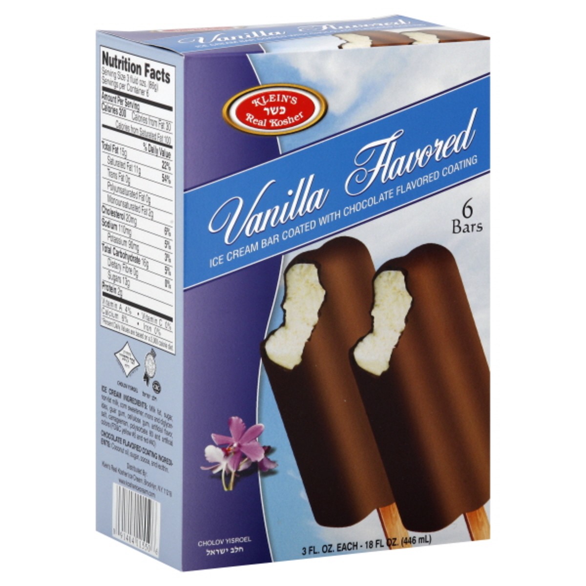 slide 1 of 1, Klein's Real Kosher Chocolate Covered Vanilla Flavored Ice Cream Bars, 6 ct 3 oz