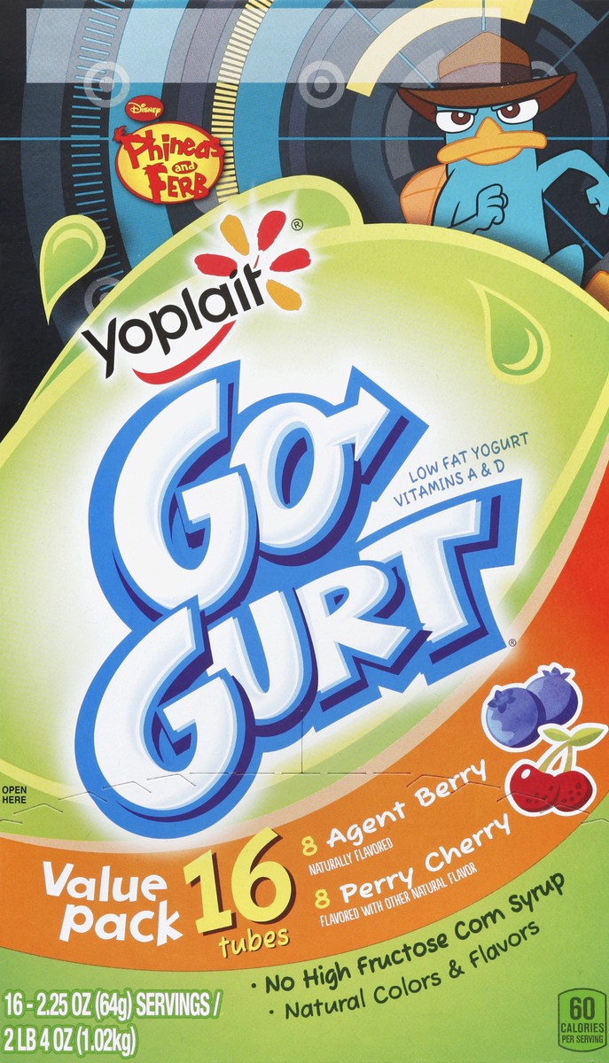 slide 4 of 5, Yoplait GoGurt Low Fat Portable Yogurt, Agent Berry/ Perry Cherry, 16 ct