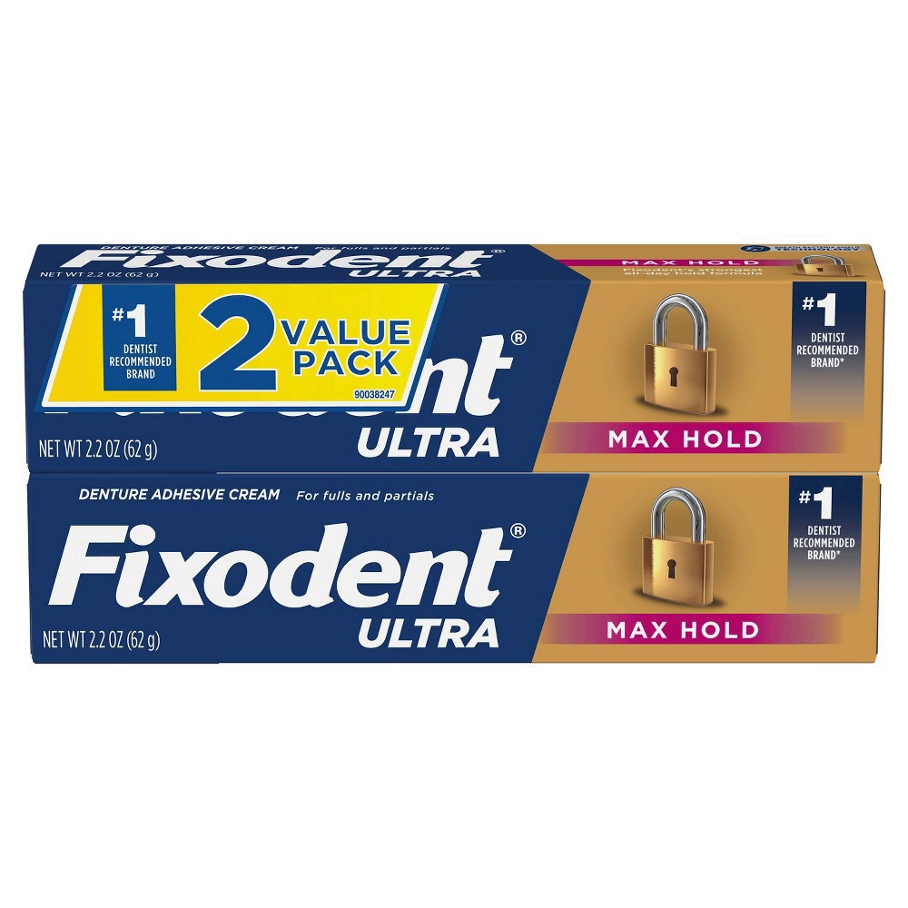 slide 10 of 12, Fixodent Ultra Max Hold Secure Denture Adhesive 2.2oz (Twin Pack), 2 ct