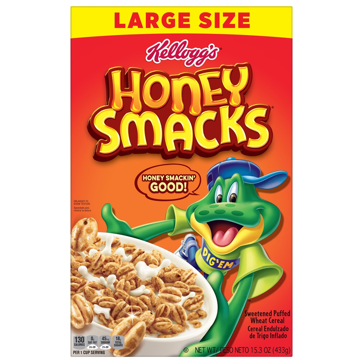 slide 1 of 8, Honey Smacks Kellogg's Honey Smacks Breakfast Cereal, Made with Whole Grain, Kids Snacks, Large Size, Original, 15.3oz Box, 1 Box, 15.3 oz