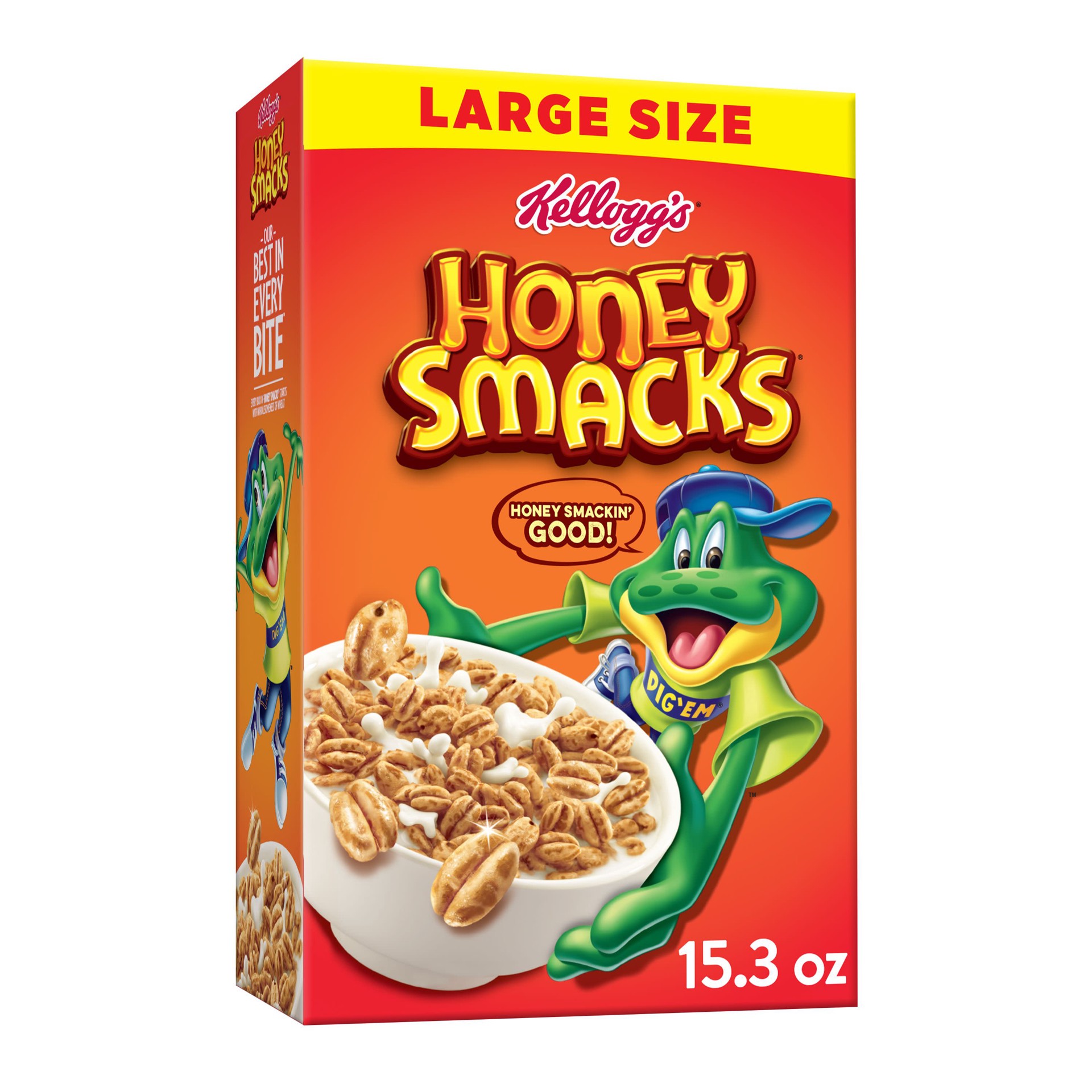 slide 1 of 8, Honey Smacks Kellogg's Honey Smacks Breakfast Cereal, Made with Whole Grain, Kids Snacks, Large Size, Original, 15.3oz Box, 1 Box, 15.3 oz