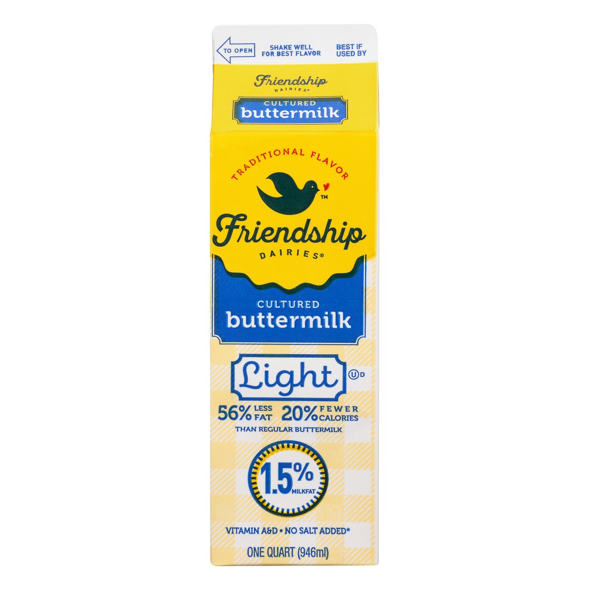 slide 1 of 13, Friendship Dairies Buttermilk, Traditional Flavor, Cultured, Light, 1 qt