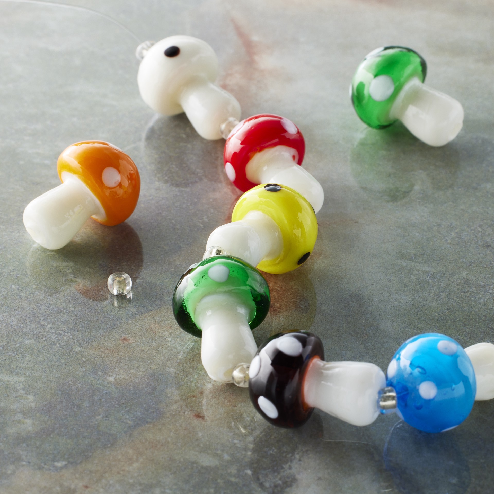 slide 3 of 3, Mushroom Lampwork Glass Bead Mix By Bead Landing, 19mm x 14mm