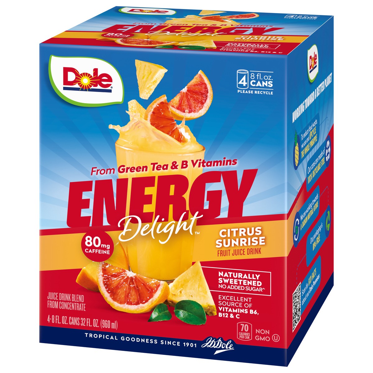 slide 2 of 9, Dole Energy Delight Citrus Sunrise Fruit Juice Drink - 4 ct, 4 ct