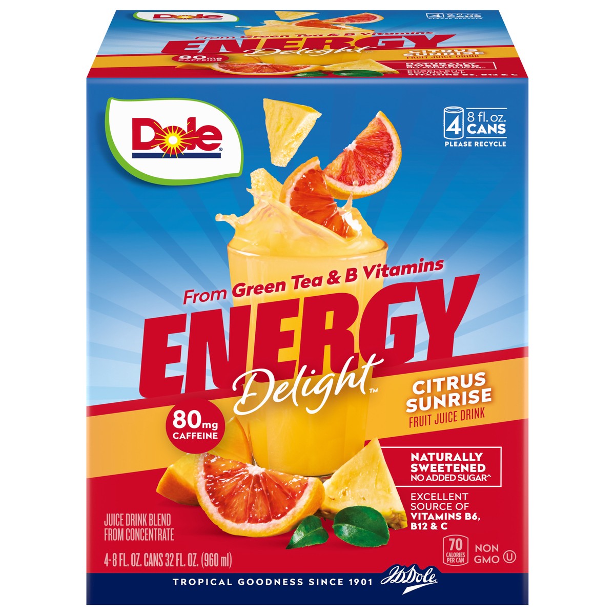 slide 1 of 9, Dole Energy Delight Citrus Sunrise Fruit Juice Drink - 4 ct, 4 ct